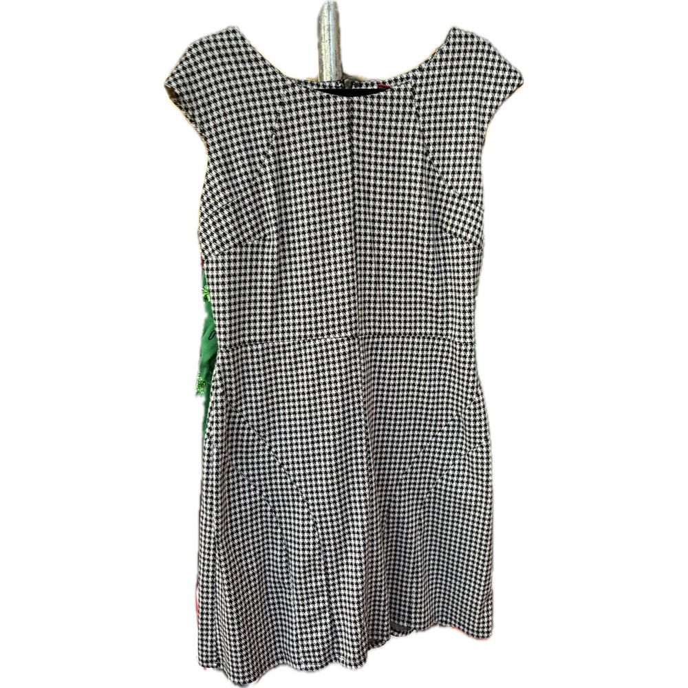 Merona Black White Houndstooth Knit Fit Flare Dress Cap Sleeve Large